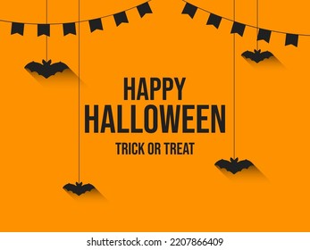 Happy Halloween October 31st, trick or treat. Hanging bats in a flat style. Garland of flags. Design for banners, posters and promotional products. Vector illustration