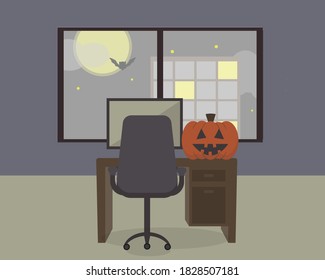Feliz Halloween en el vector de la oficina