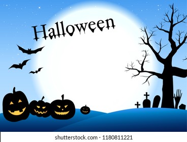 Happy Halloween on Full Moon Background Vector illustration