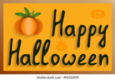 Happy Halloween on a yellow background and a picture of a pumpkin