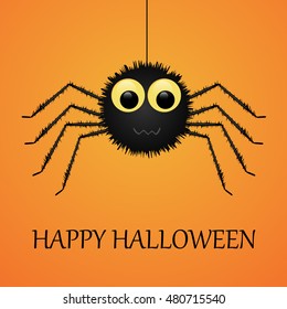 Happy Halloween orange background with spider. Vector illustration.