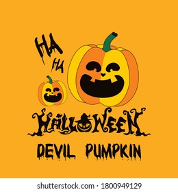 happy Halloween orange backgroundbackground with smile pumpkin devil 