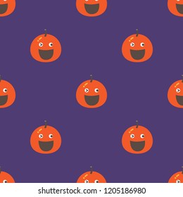Happy halloween orange pumpkin pattern on purple background.