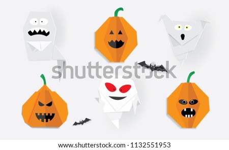 Happy halloween origami vector set.
