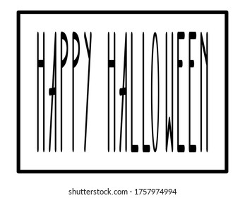 Happy Halloween original stamp, bar code. Vector illustration. Black letters on a white background. Halloween label