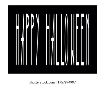 Happy Halloween original stamp bar code. Vector illustration. White letters on a black background. Halloween label