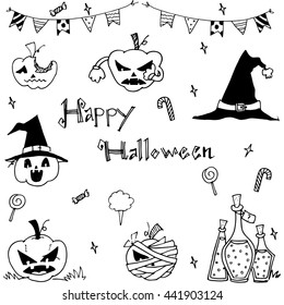 Happy Halloween ornament in doodle vector illustration