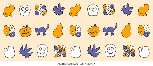 Happy halloween outline cup pattern. Perfect for mug, poster, banner and card. Hand drawn vector illustration for decor and design.
