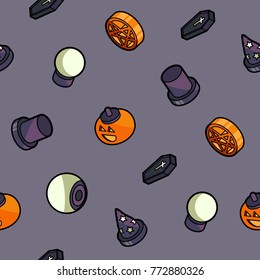 Happy Halloween outline isometric pattern