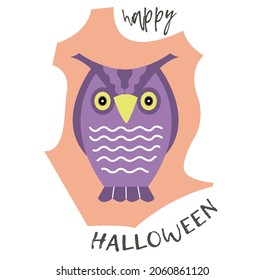 Happy halloween.  Owl. Elements of Halloween. Inscription. Hand drawing. Vector illustration. For a postcard, invitation, poster.
