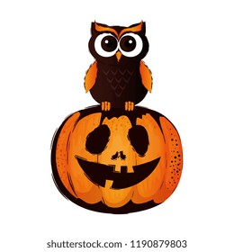 happy halloween owl with pumpkin