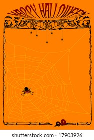 HAPPY HALLOWEEN page template for invitation, book cover, stationary - with spider and spiderweb theme