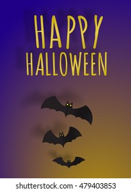 Happy Halloween paper art 3d with bat and moon vector illustration