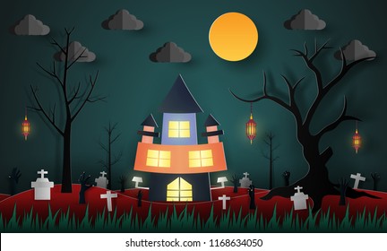 Happy halloween. Paper art digital. Ready to apply to your design. Vector illustration.