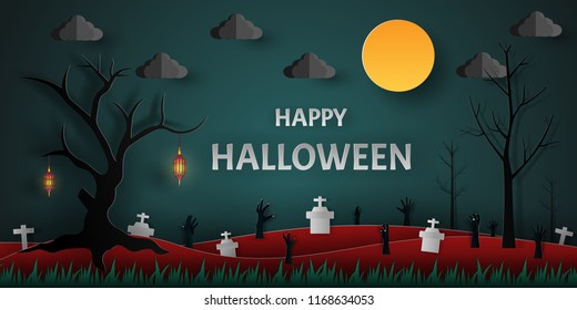 Happy halloween. Paper art digital. Ready to apply to your design. Vector illustration.