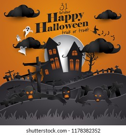 happy halloween paper art greeting card