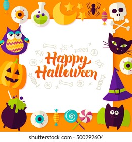 Happy Halloween Paper Concept. Vector Illustration Flat Style Scary Party Concept with Lettering.