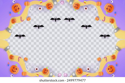 Happy halloween paper cut symbol and objects icon with space for text background. Use for ads, banner, poster, card, cover, stickers, badges, illustration design. EPS 10