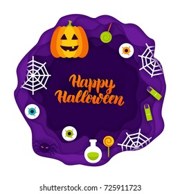 Happy Halloween Papercut Concept. Vector Illustration. Trick or Treat.