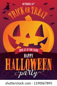 Happy Halloween Party, Halloween Background, Halloween Party Poster, Trick or Treat Party Invitation, Scary Pumpkin Icon, Party Invitation, October 31, Vector Illustration Background