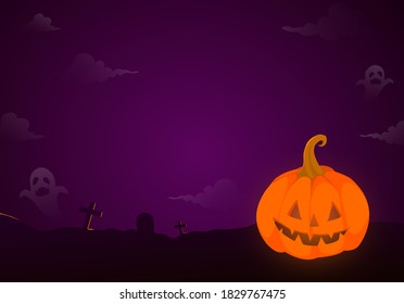 Happy Halloween  party background with pumpkin, ghost , full moon and cloud at night, brochure, card, banner  , vector illustrations 