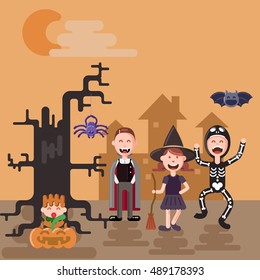 Happy Halloween Party Background. Trick or treat kids costume fun. 