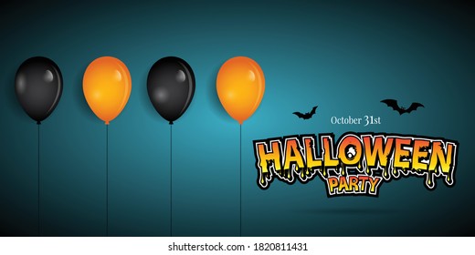 happy halloween party banner with balloons decoration. Illustrator Vector Eps 10