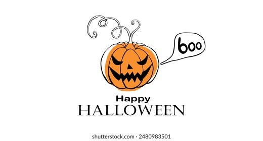 Happy Halloween party banner, invitation, greeting card, costume party poster and celebration announce with Jack o Lantern, creepy pumpkin