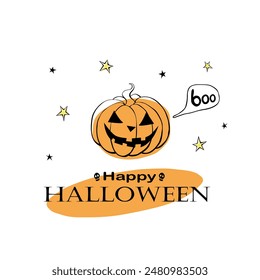 Happy Halloween party banner, invitation, greeting card, costume party poster and celebration announce with Jack o Lantern, creepy pumpkin