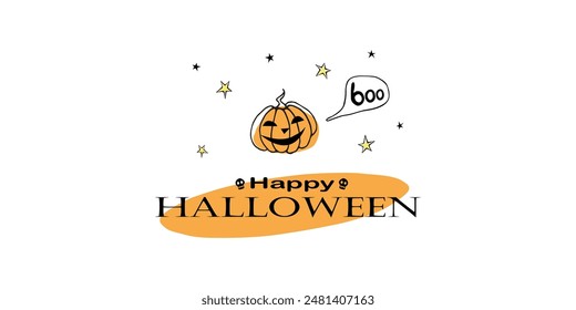 Happy Halloween party banner, invitation, greeting card, costume party poster and celebration announce with Jack o Lantern, creepy pumpkin