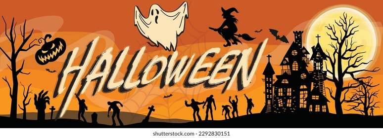 Happy Halloween party banner for October event, vector background