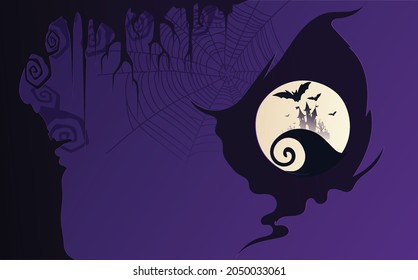 Happy Halloween Party Banner, Poster Or Invitation Card With Night Clouds And Pumpkins In Paper Cut Style Purple Background