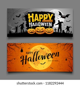 Happy Halloween party banners horizontal collections design background, Vector illustrations