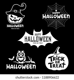 Happy Halloween party black and white design collections on black background, vector illustrations