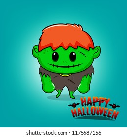 Happy Halloween Party. The boy in the Frankenstein suit smiled kindly. ฺVector illustration.