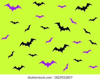 Happy Halloween party bright yellow background with bats. Banner backdrop