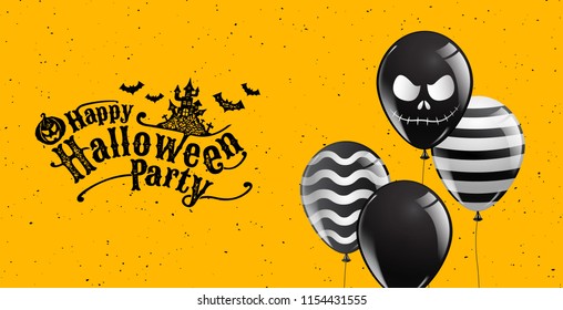 Happy Halloween Party , calligraphy, Banner ,Ghost , Scary ,spooky ,air balloons, template Vector illustration.