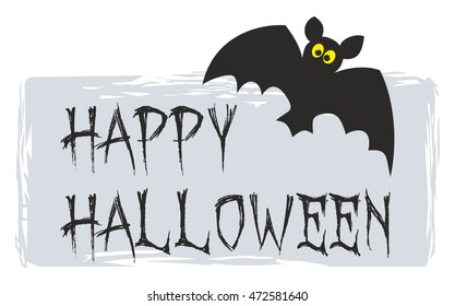 Happy Halloween party card with bat. Vector illustration isolated on white background.