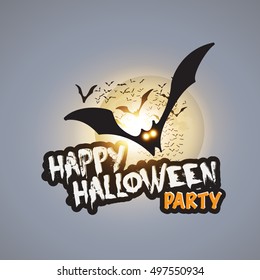 Happy Halloween Party Card Template - Flying Bats with Glowing Eyes - Vector Illustration