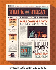 Happy Halloween Party card vector design layout in newspaper style