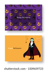 Happy Halloween party with cartoon character in Halloween costume . Flat icon design vector illustration.