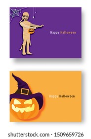 Happy Halloween party with cartoon character in Halloween costume . Flat icon design vector illustration.