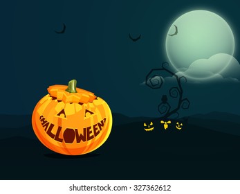 Happy Halloween Party celebration concept with creative scary pumpkin on horrible night background.