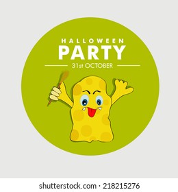 Happy Halloween party celebration with monster on green background. 
