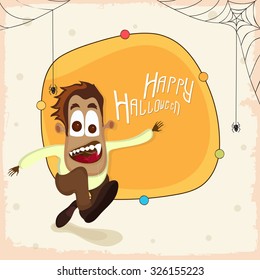 Happy Halloween Party celebration with scary running boy on stylish background.