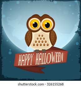 Happy Halloween Party celebration with scary owl on horrible night background.