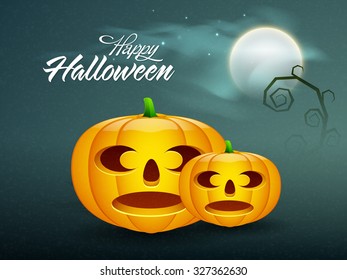 Happy Halloween Party celebration with scary pumpkins on horrible night background.