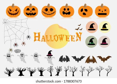 Happy Halloween or party collection. Halloween design elements, logos, badges, labels, icons and objects.Vector illustration.
