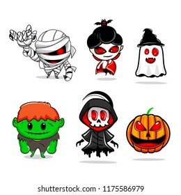 Happy Halloween Party. Cute character costume party  isolated on white background. Vector illustration