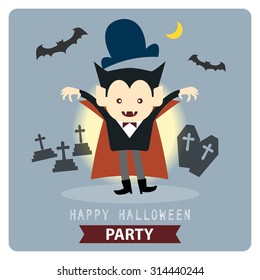 Happy Halloween party cute vampire, dracula, cartoon character vector illustration design background eps 10